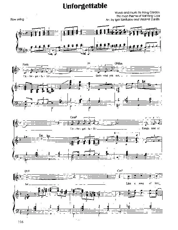 télécharger la partition d'accordéon Unforgettable (Chant : Nat King Cole) (Arrangement : Igor Kantiukov) (Slow) au format PDF