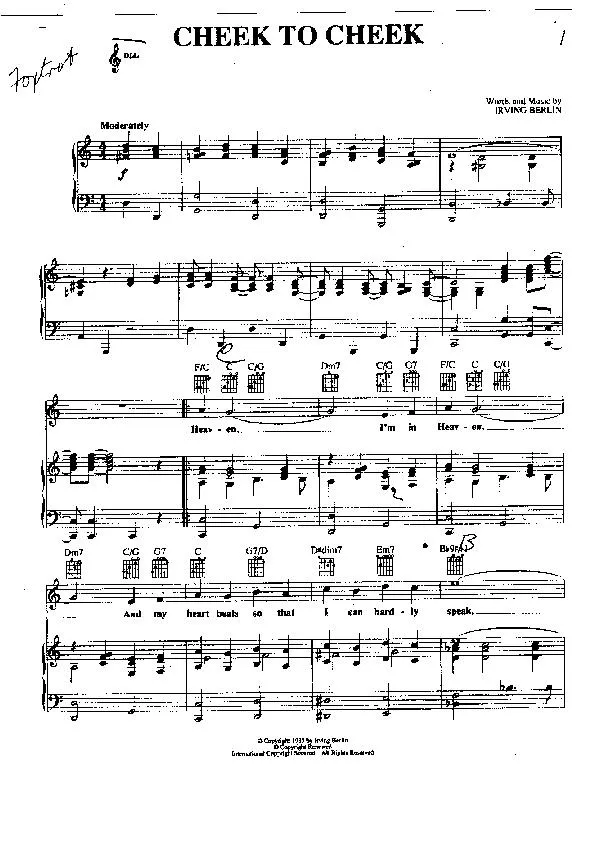 télécharger la partition d'accordéon Cheek To Cheek (Chant  : Frank Sinatra) (Piano + Vocal) au format PDF