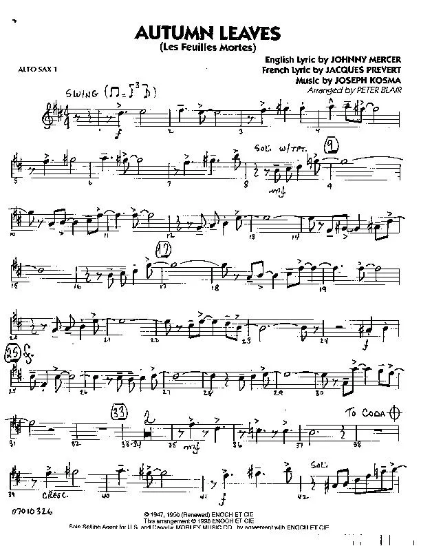 télécharger la partition d'accordéon Autumn Leaves / Les Feuilles Mortes (Big Band) (Arrangement : Peter Blair) au format PDF