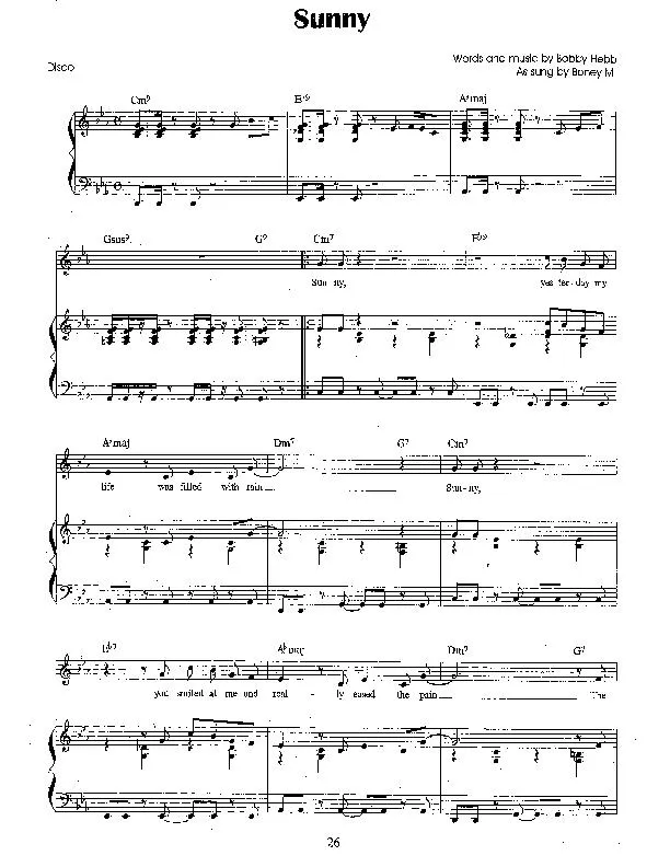 télécharger la partition d'accordéon Sunny (Interprètes : Boney M) (Disco) au format PDF