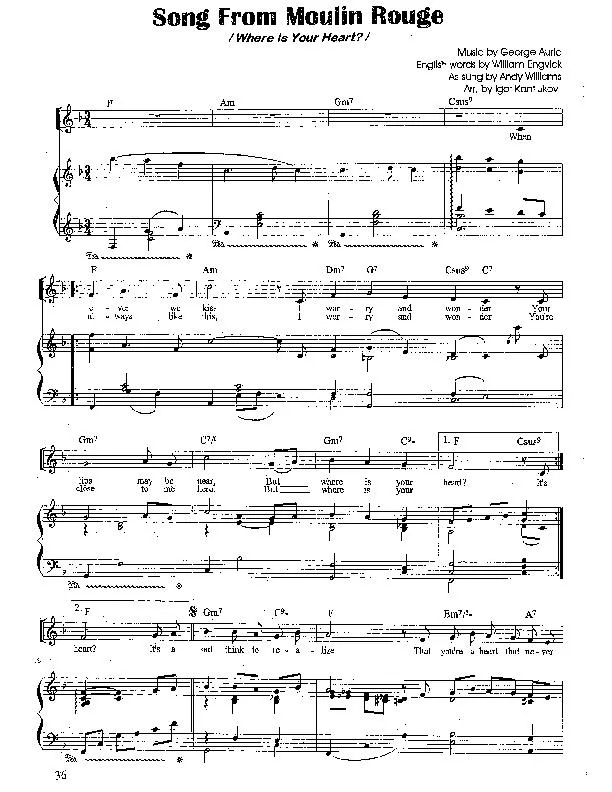 télécharger la partition d'accordéon Song from Moulin Rouge (Where is your heart) (Chant : Andy Williams) (Arrangement : Igor Kantiukov) (Valse lente) au format PDF