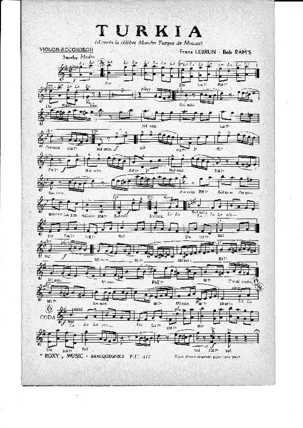télécharger la partition d'accordéon Turkia (D'après la célèbre marche Turque de Mozart) (Orchestration) (Samba) au format PDF