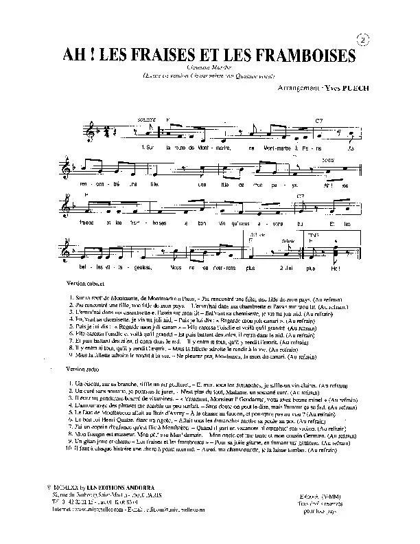 télécharger la partition d'accordéon Ah les fraises et les framboises (Arrangement : Yves Puech) (Marche) au format PDF
