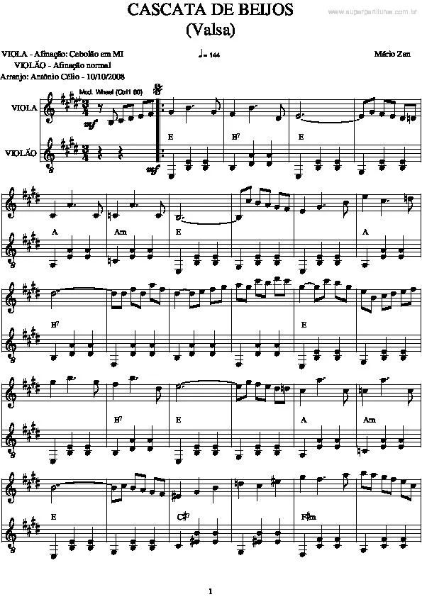 télécharger la partition d'accordéon Cascata de beijos (Arrangement : Antônio Célio) (Valse) au format PDF