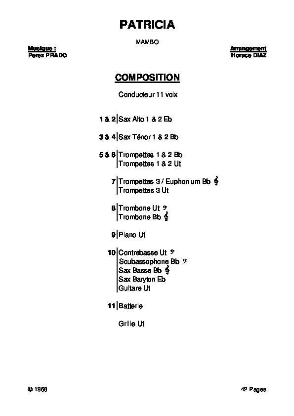 télécharger la partition d'accordéon Patricia (Arrangement : Horace Diaz) (Conducteur 11 Voix) (Mambo) au format PDF