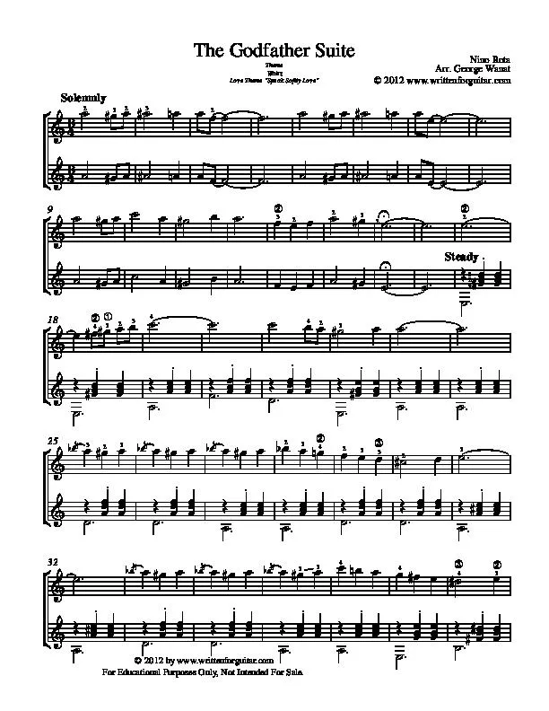 télécharger la partition d'accordéon The Godfather Suite : Theme Waltz Love Theme / Speak Softly Love (Arrangement : George Wanat) (Duo Guitares) au format PDF