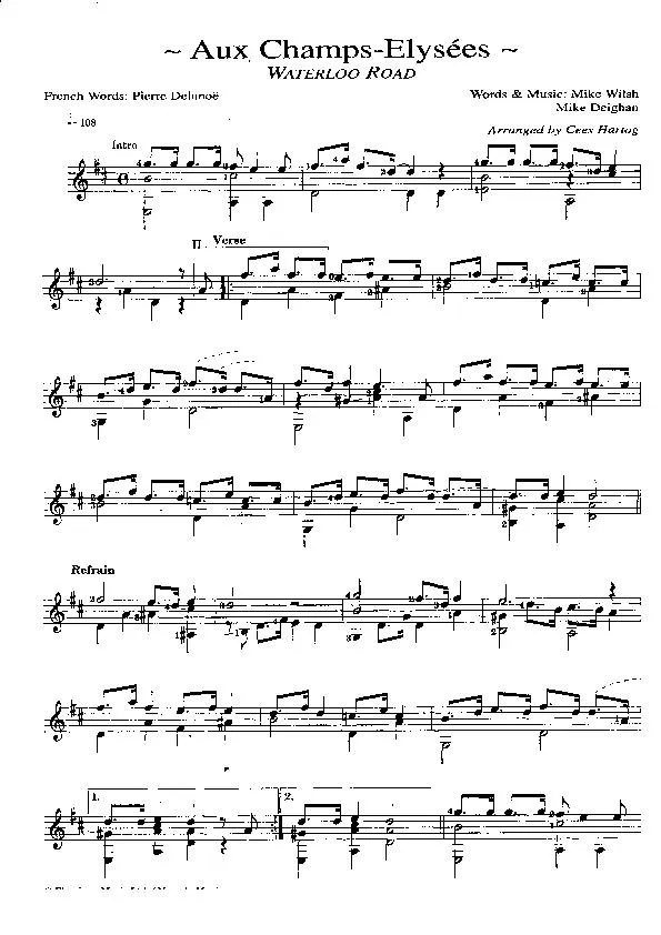 télécharger la partition d'accordéon Aux Champs-Elysées /(Waterloo Road) (Arranged : by Cees Hartog) (Chant : Joe Dassin) (Guitare) au format PDF