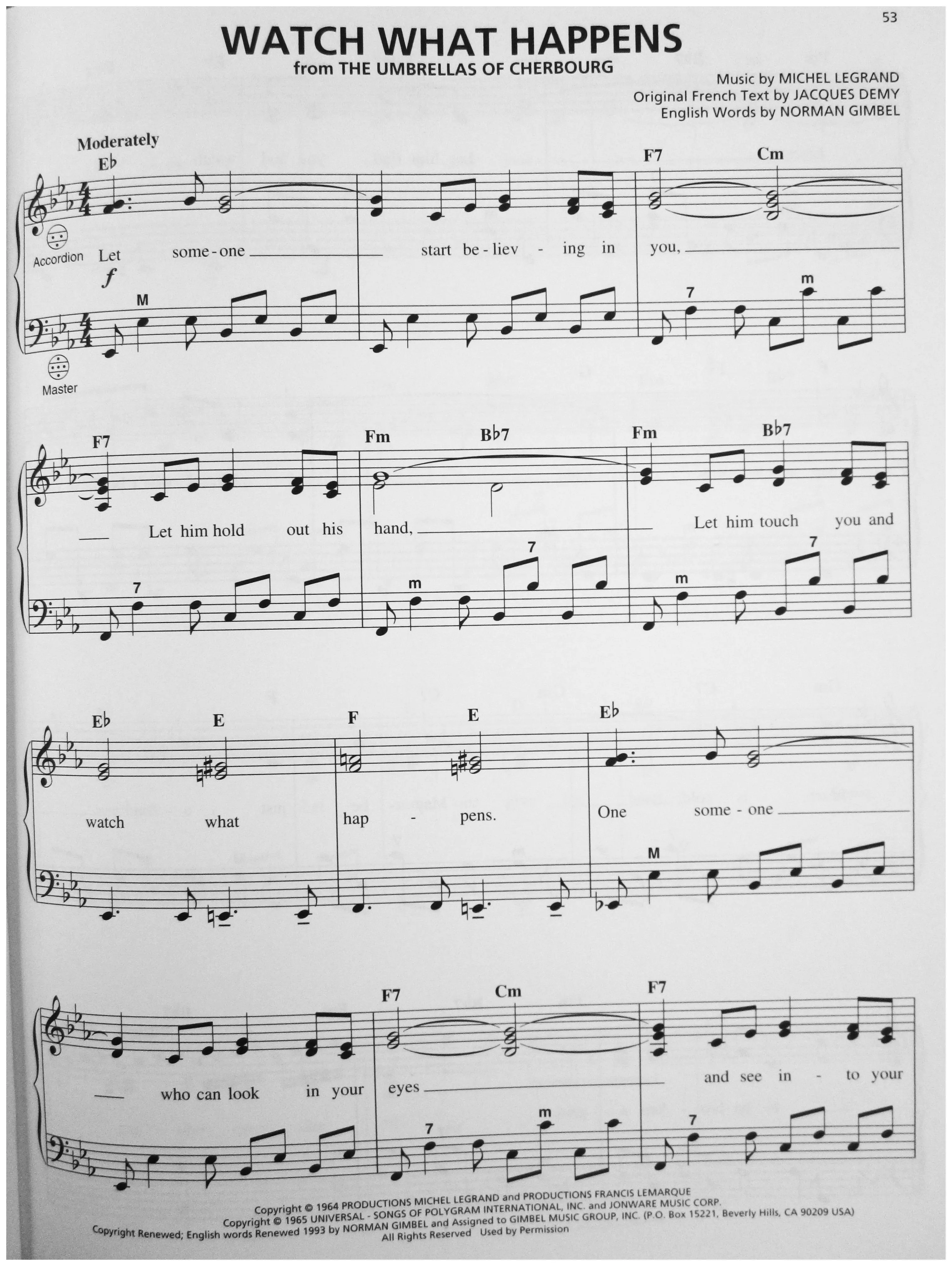 télécharger la partition d'accordéon Watch what happens (Du Film : The Umbrellas of Cherbourg) (Arrangement : Gary Meisner) (Chant : Frank Sinatra) (Slow Fox-Trot) au format PDF