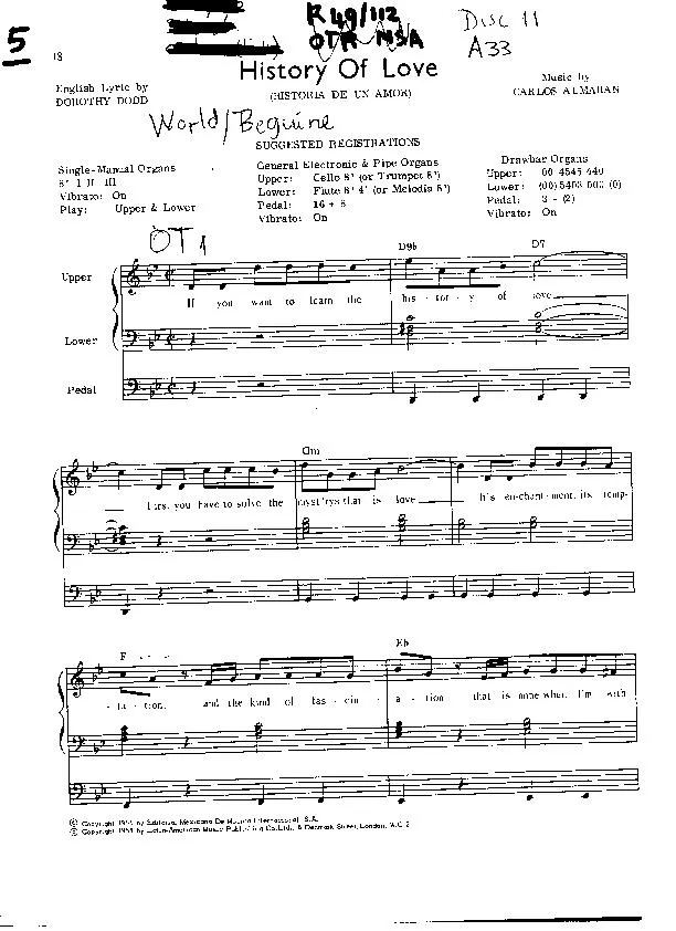 télécharger la partition d'accordéon History of Love (Historia de un Amor) (Chant : Dalida) (Beguine) (Piano + Vocal)  au format PDF