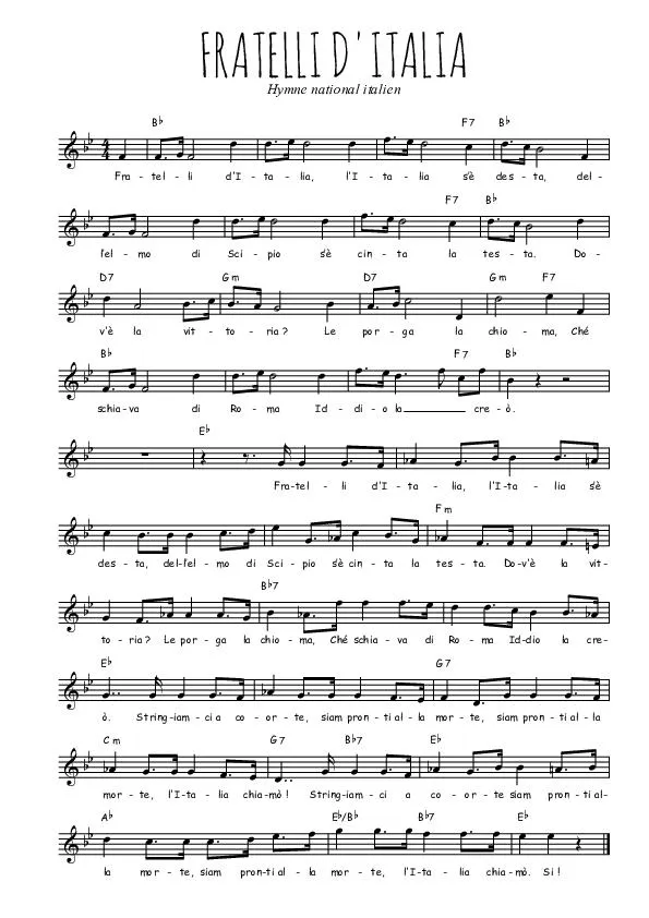 télécharger la partition d'accordéon Fratelli d'Italia (Hymne National Italien) au format PDF