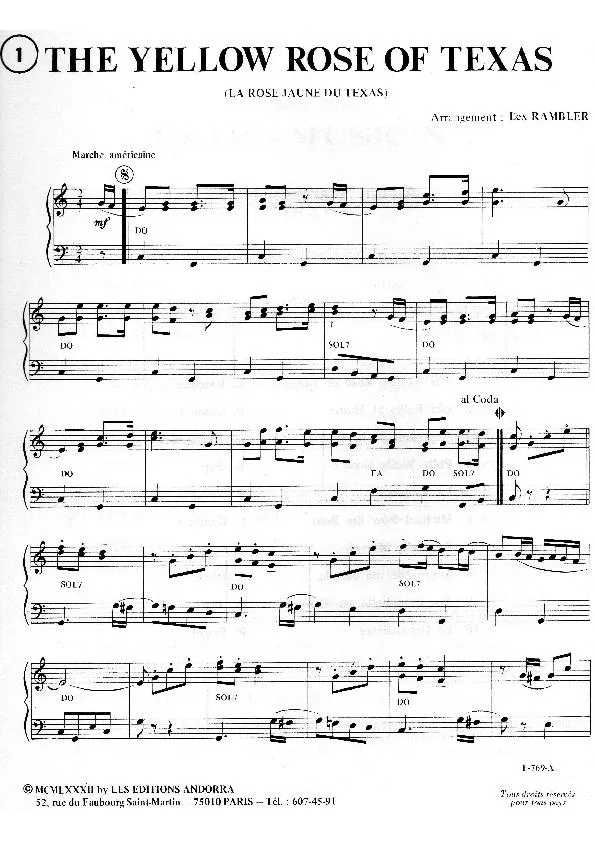 télécharger la partition d'accordéon The yellow rose of Texas (La rose jaune du Texas) (Arrangement : Lex Rambler) (Marche) au format PDF
