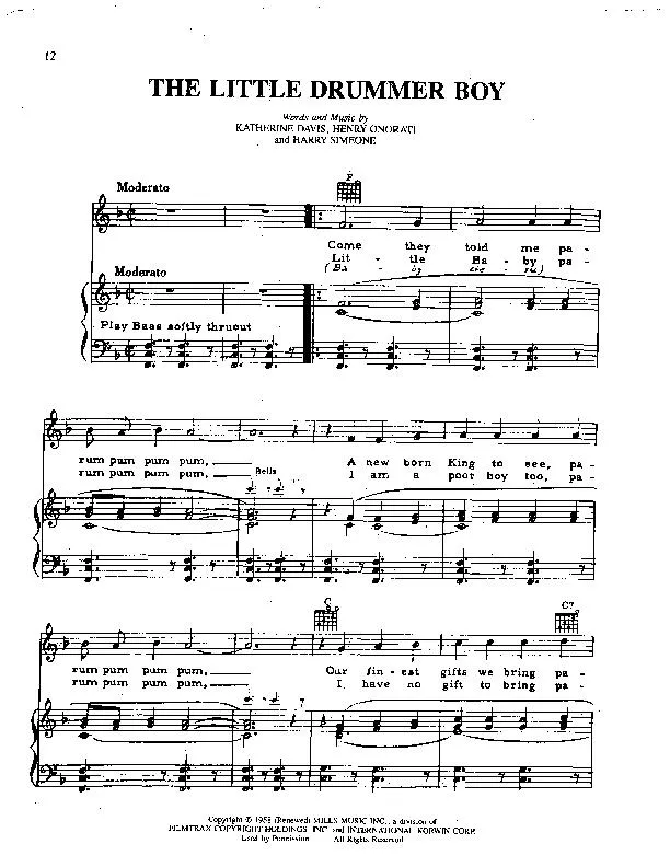 télécharger la partition d'accordéon The little drummer boy (Chant de Noël) au format PDF