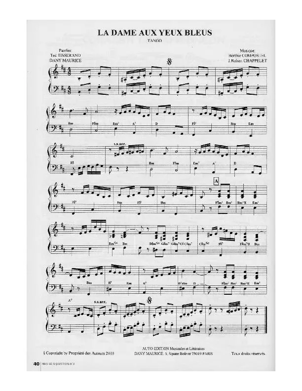télécharger la partition d'accordéon La dame aux yeux bleus (Tango) au format PDF