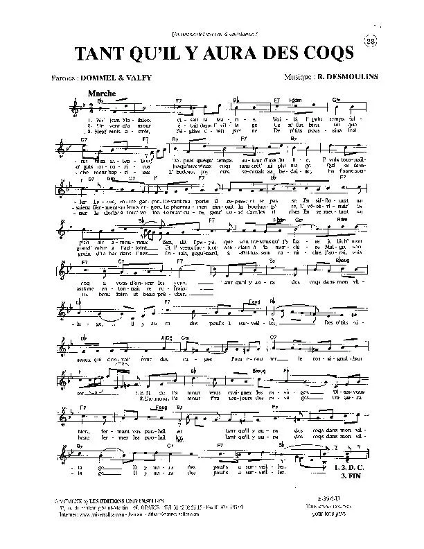 télécharger la partition d'accordéon Tant qu'il y aura des coqs (Chant : Georgette Plana) (Marche) au format PDF