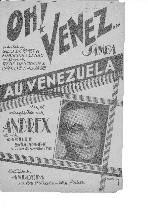 télécharger la partition d'accordéon Oh venez au Vénézuéla (Chant : Andrex) (Samba) au format PDF