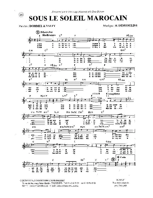 télécharger la partition d'accordéon Sous le soleil Marocain (Chant : Trio Logy / Duo Dénom) (Marche) au format PDF