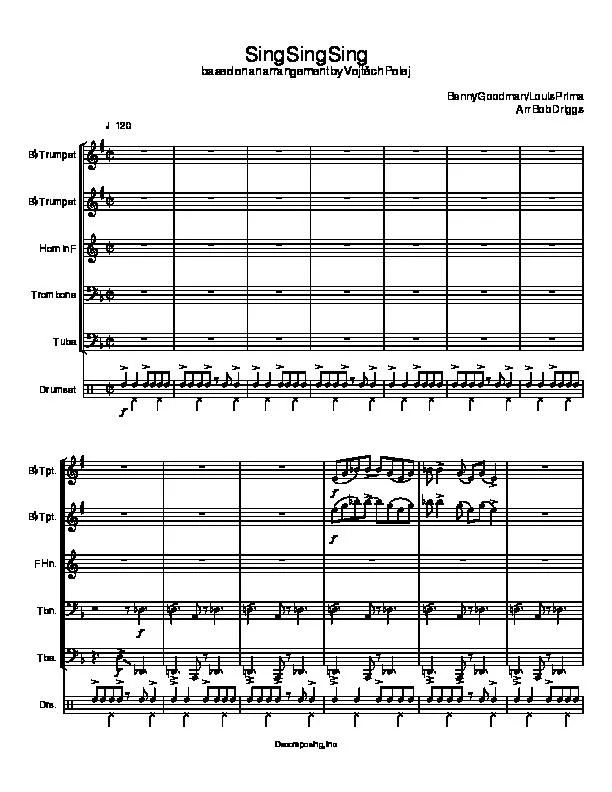 télécharger la partition d'accordéon Sing Sing Sing (Quintet Brass + Drumset) (Parties Cuivres) (Based on an arrangement by : Vojtěch Polej) (Arrangement : Bob Driggs) au format PDF