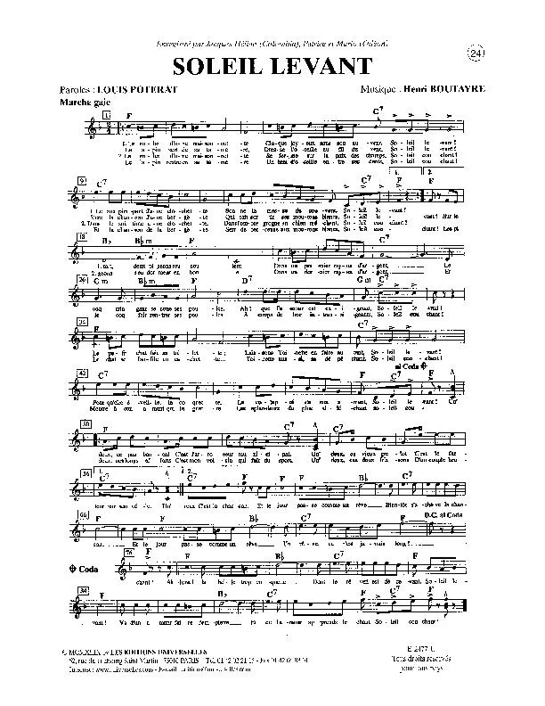 télécharger la partition d'accordéon Soleil levant (Interprètes : Jacques Hélian / Patrice et Mario) (Marche) au format PDF