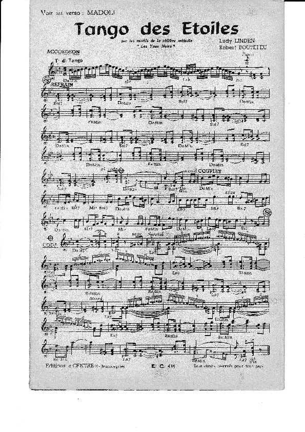 télécharger la partition d'accordéon Tango des Etoiles (Sur les motifs de la célèbre mélodie : Les yeux noirs) au format PDF