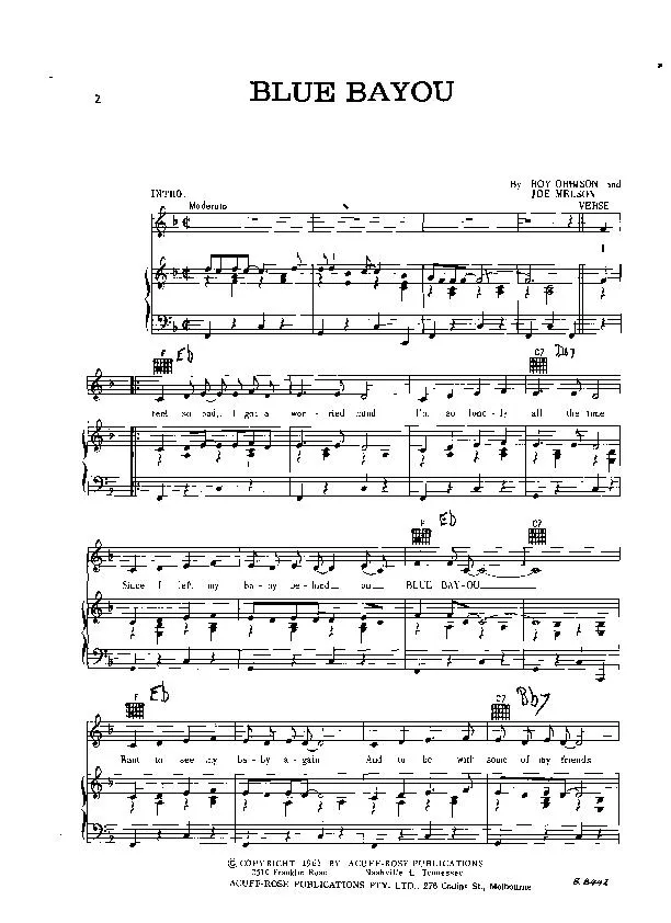 télécharger la partition d'accordéon Blue Bayou (Piano) au format PDF