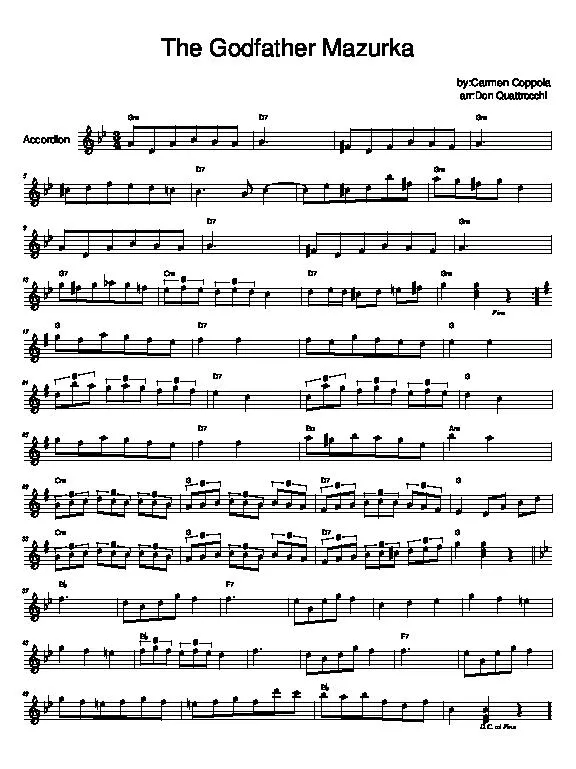 télécharger la partition d'accordéon The godfather mazurka (Arrangement : Don Quattrocchi) (Chant : Marie Laforêt) au format PDF