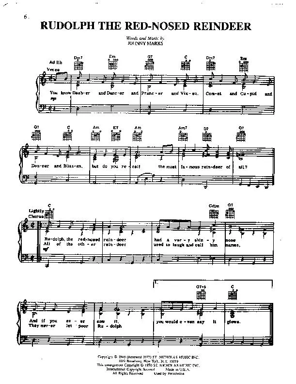 télécharger la partition d'accordéon Rudolph the red-nosed reindeer (Chant de Noël) au format PDF