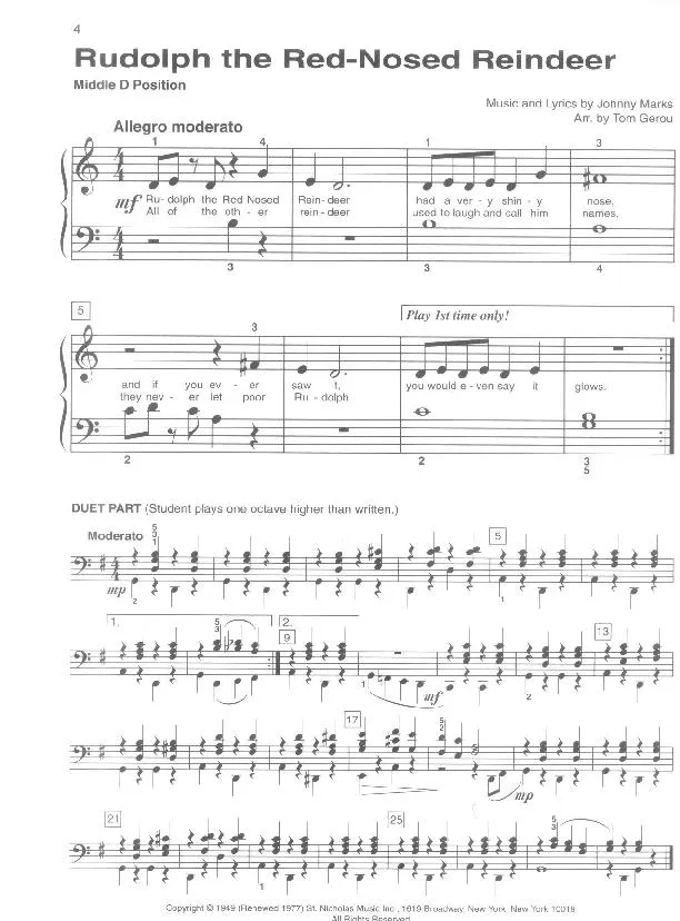 télécharger la partition d'accordéon Rudolph the red-nosed reindeer (Arrangement : Tom Gerou) (Chant de Noël) au format PDF