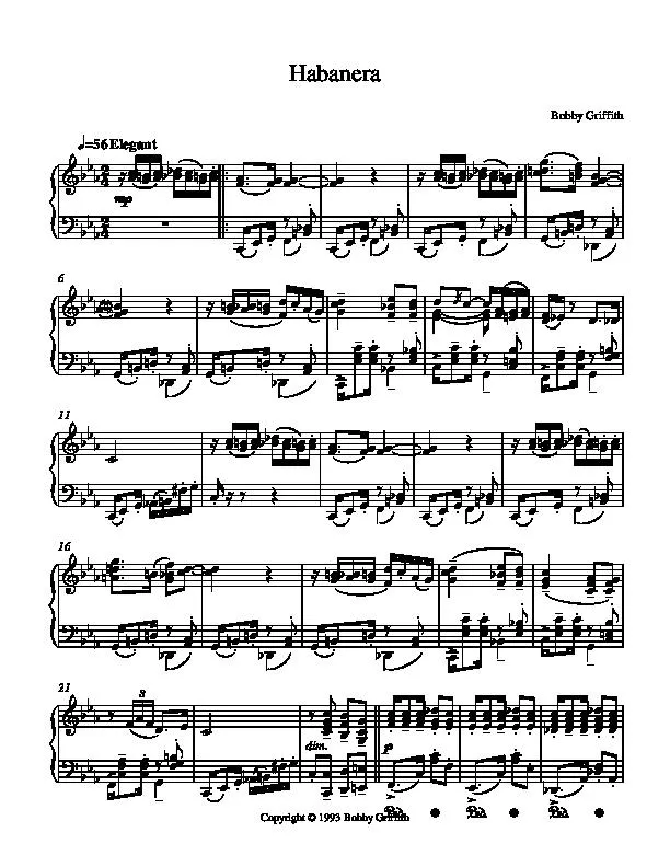 télécharger la partition d'accordéon Habanera (Piano) au format PDF