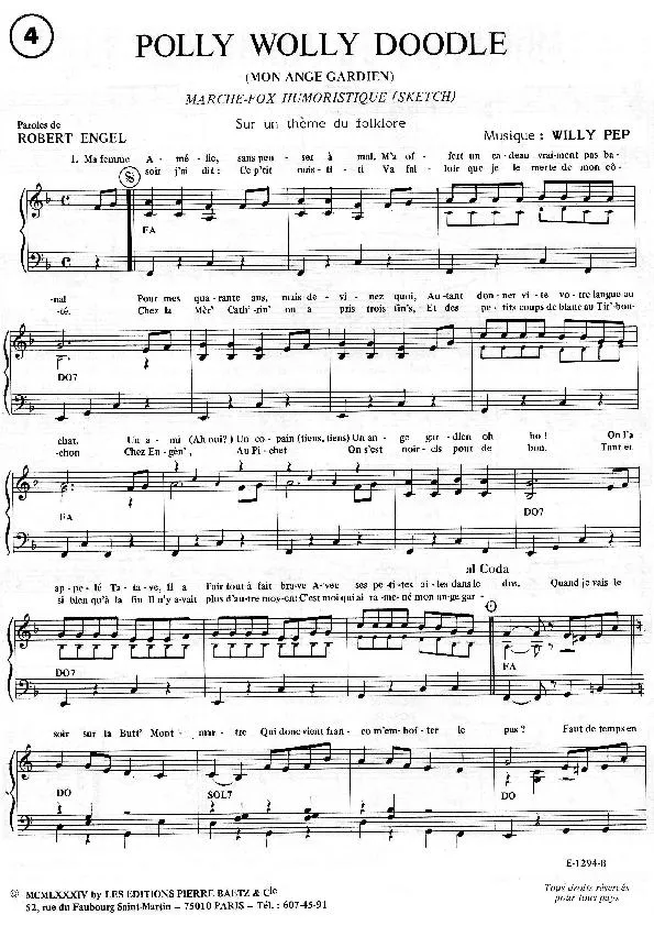 télécharger la partition d'accordéon Polly Wolly Doodle (Mon Ange Gardien) (Sur un thème du Folklore) (Marche) au format PDF