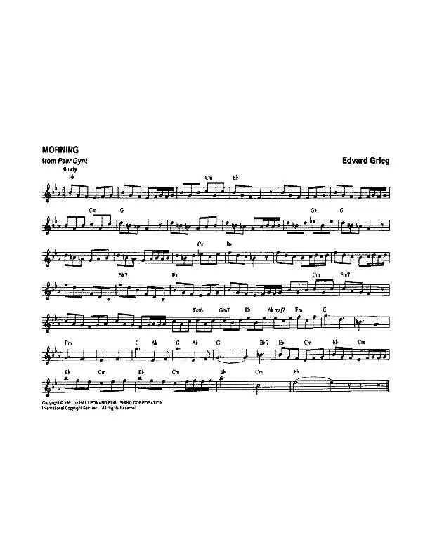 télécharger la partition d'accordéon Morning (From Peer Gynt) (Slow) au format PDF