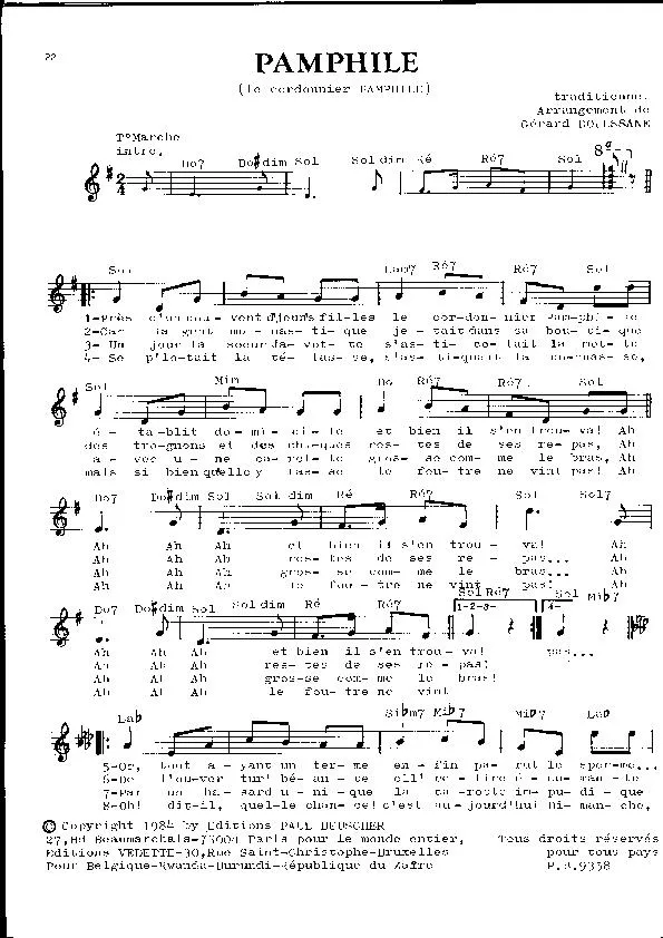 télécharger la partition d'accordéon Pamphile (Le cordonnier Pamphile) (Arrangement : Gérard Doulssane) (Marche) au format PDF