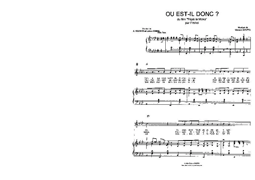télécharger la partition d'accordéon Où est-il donc (Du Film : Pépé le Moko) (Chant : Fréhel) (Fox-Trot) au format PDF