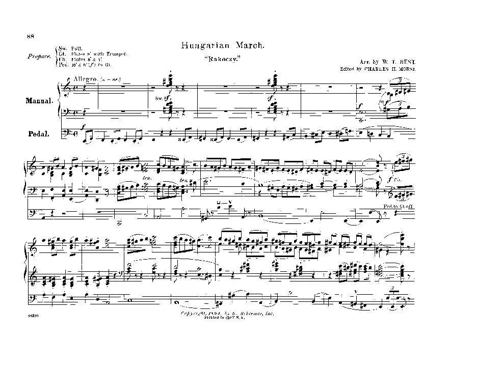 télécharger la partition d'accordéon Hungarian March (Rakoczy) (Arrangement by : W T Best) (Orgue) au format PDF