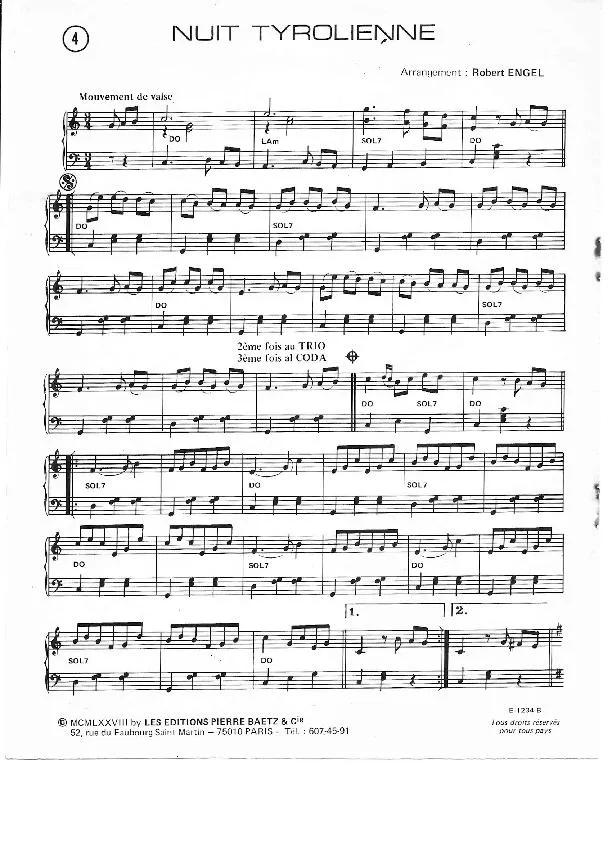 télécharger la partition d'accordéon Nuit Tyrolienne (Arrangement : Robert Engel) (Valse) au format PDF