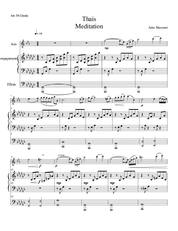 télécharger la partition d'accordéon Thais / Meditation (Arrangement : M Granic) (Orgue + Sax) au format PDF