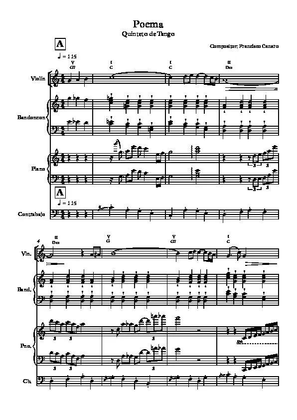 télécharger la partition d'accordéon Poema (Quinteto de Tango) (Violon / Bandonéon / Piano / Contrabajo) au format PDF