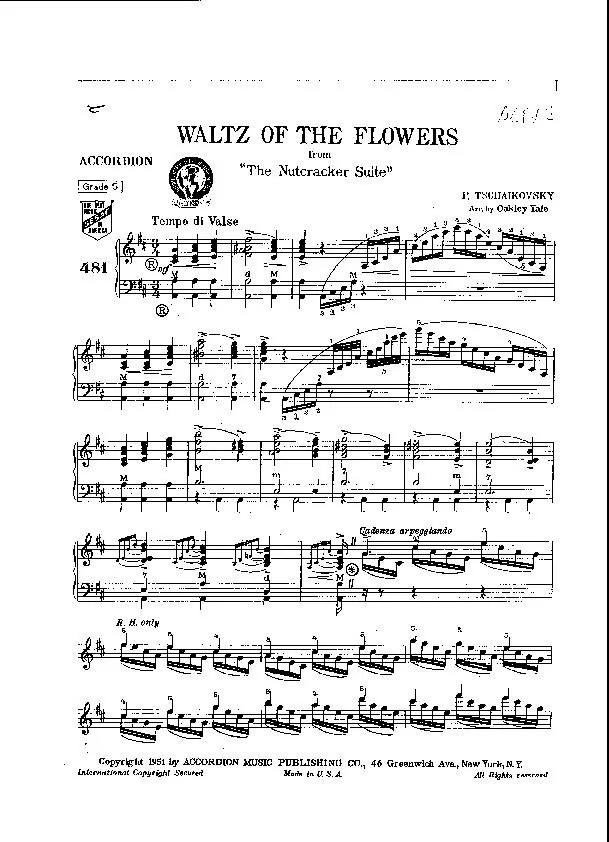 télécharger la partition d'accordéon Waltz of the flowers (Valse des fleurs) (From : The Nutcracker Suite / Casse Noisette) (Arrangement : Oakley Yale) (Valse) au format PDF