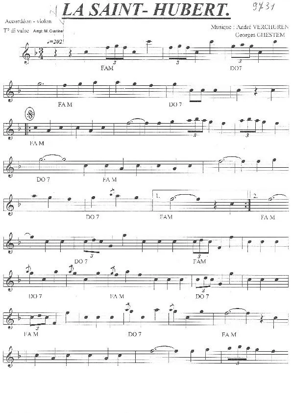 télécharger la partition d'accordéon La Saint-Hubert (Arrangement : Michel Custine) (Duo : Accordéon + Sax Alto) (Valse) au format PDF