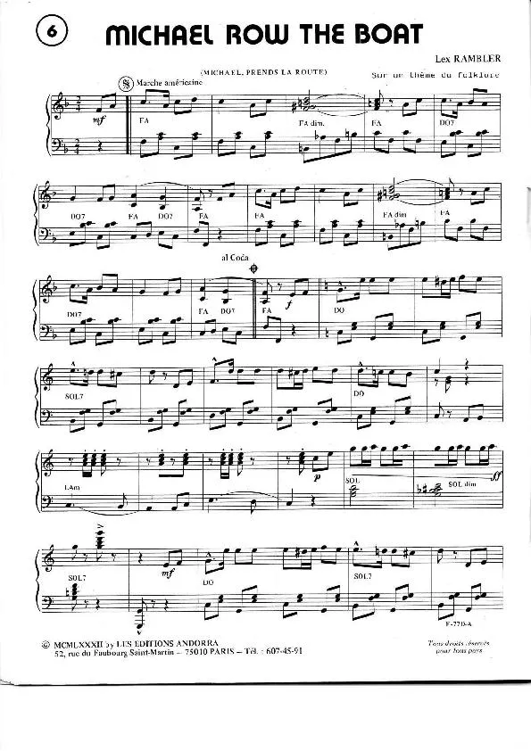 télécharger la partition d'accordéon Michael row the boat (Michael Prends la route) (Arrangement : Lex Rambler) (Marche Américaine) au format PDF