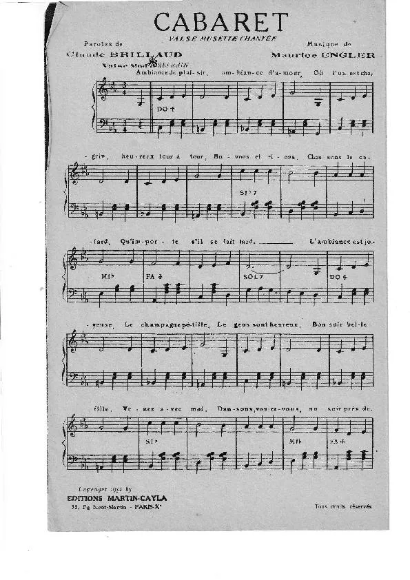 télécharger la partition d'accordéon Cabaret (Valse) au format PDF
