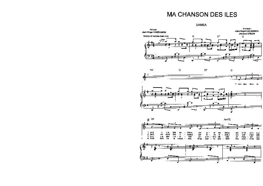 télécharger la partition d'accordéon Ma chanson des îles (Samba) au format PDF