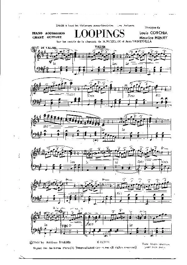 télécharger la partition d'accordéon Loopings (Sur les motifs de la chanson de René Buzelin et Jean Denizella) (Valse) au format PDF