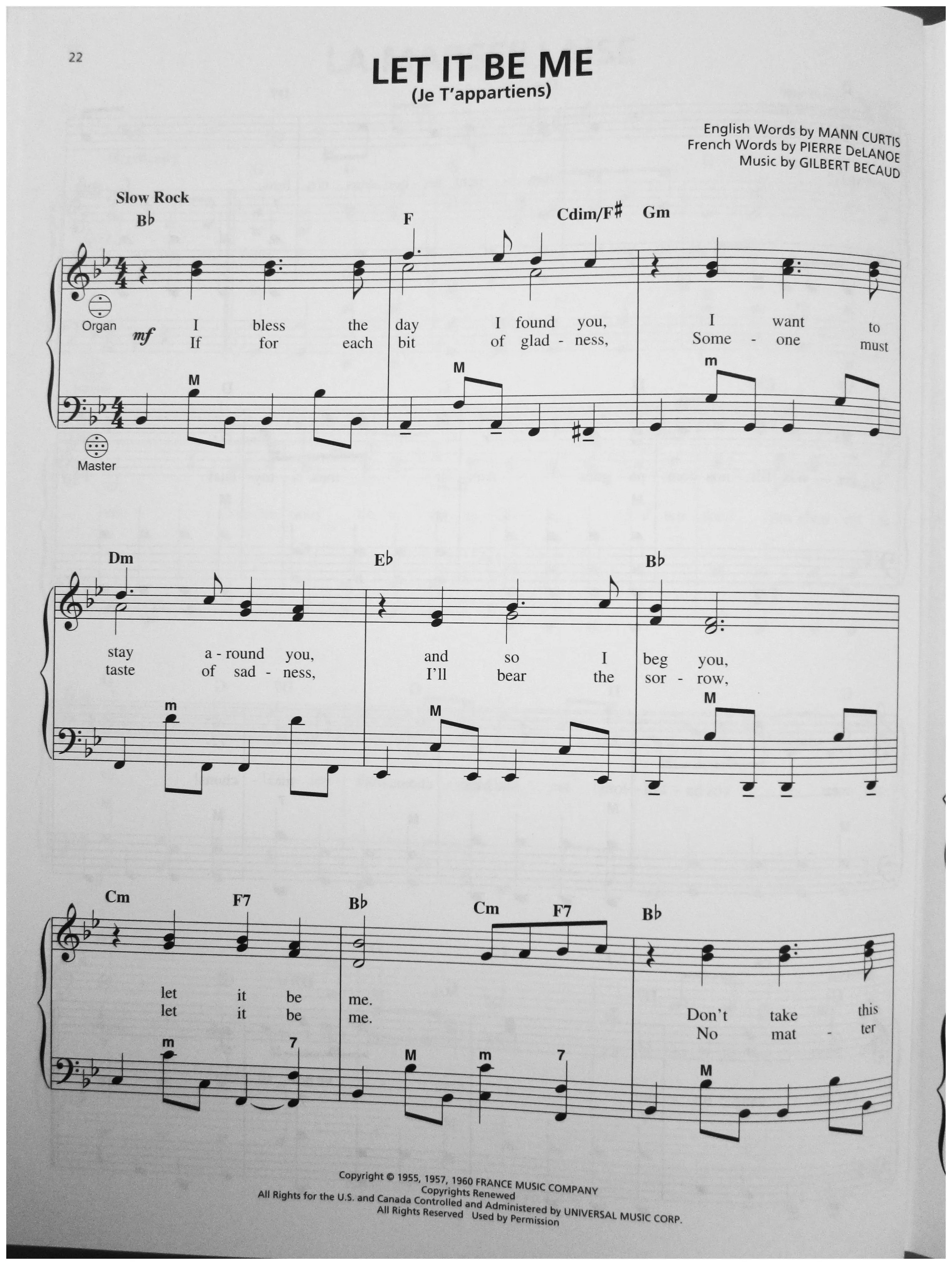 télécharger la partition d'accordéon Let it be me (Je t'appartiens) (Arrangement : Gary Meisner) (Slow Rock) au format PDF
