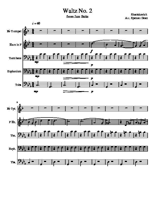 télécharger la partition d'accordéon Waltz n°2  from Jazz Suite (Arrangement : Spencer Dean) (Quintet Brass) (Parties Cuivres) au format PDF