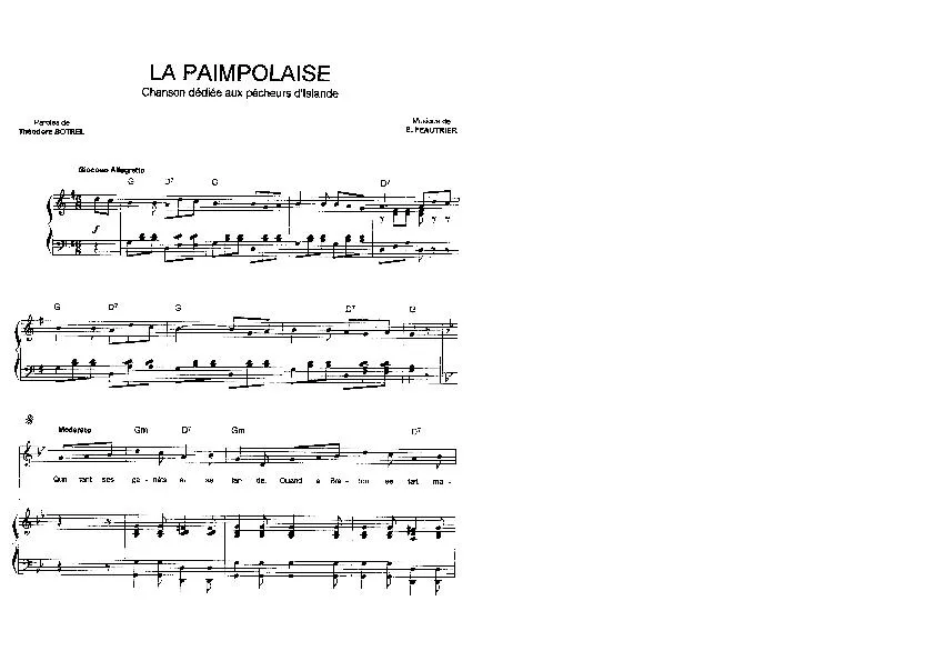 télécharger la partition d'accordéon La Paimpolaise (Chant : Dorothée) (Valse) au format PDF