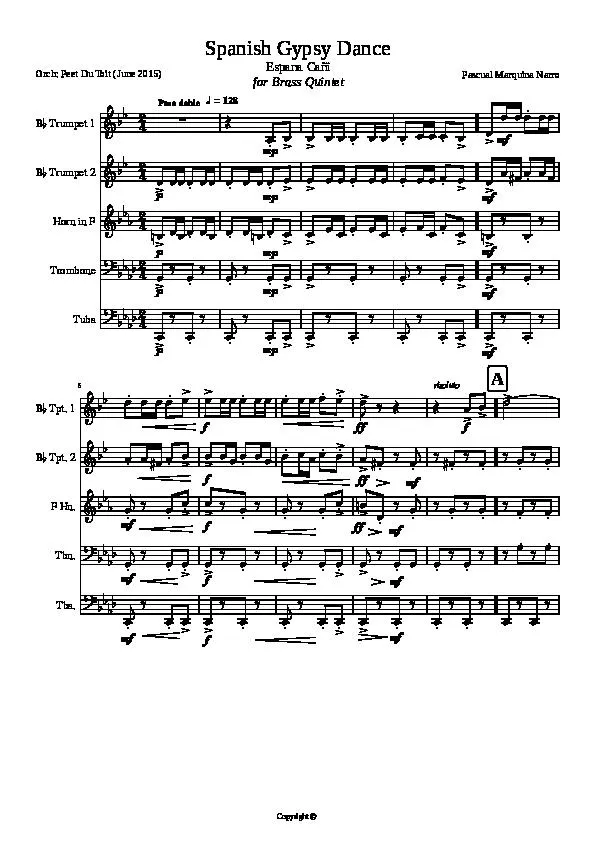 télécharger la partition d'accordéon Spanish Gipsy Dance (España Cañi) (Arrangement : Peet Du Toit) (For Brass Quintet) (Pour Cuivres) au format PDF