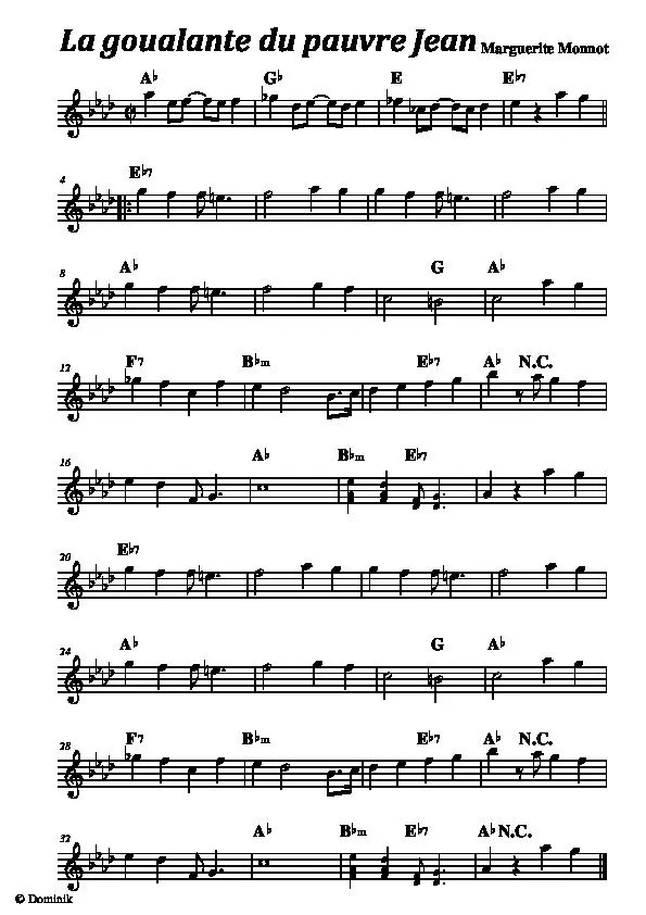 télécharger la partition d'accordéon La goualante du pauvre Jean (Chant : Edith Piaf) (Fox trot) (Relevé) au format PDF