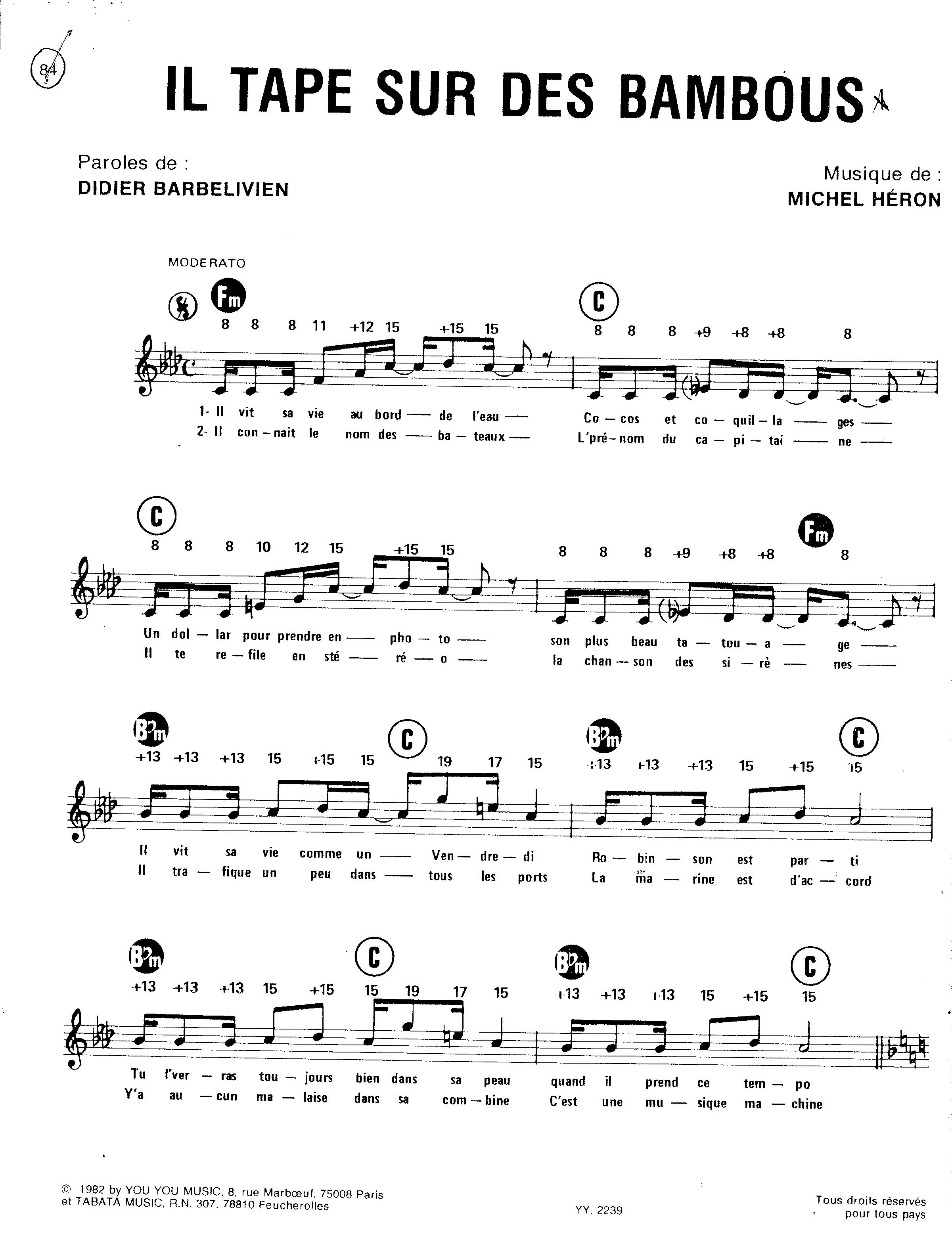 télécharger la partition d'accordéon Il tape sur des bambous (Chant : Philippe Lavil) au format PDF