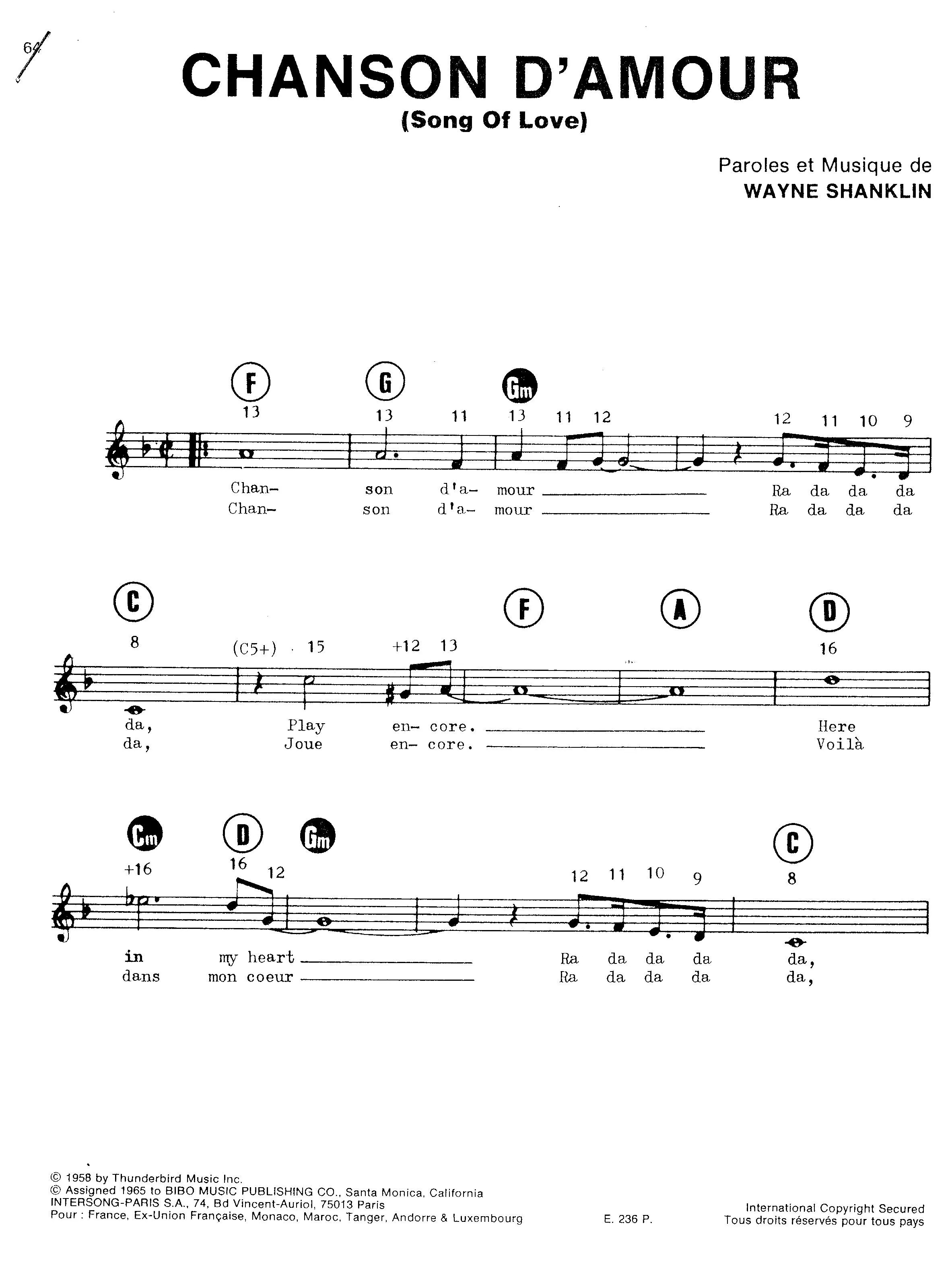 télécharger la partition d'accordéon Chanson d'amour (Song of love) au format PDF