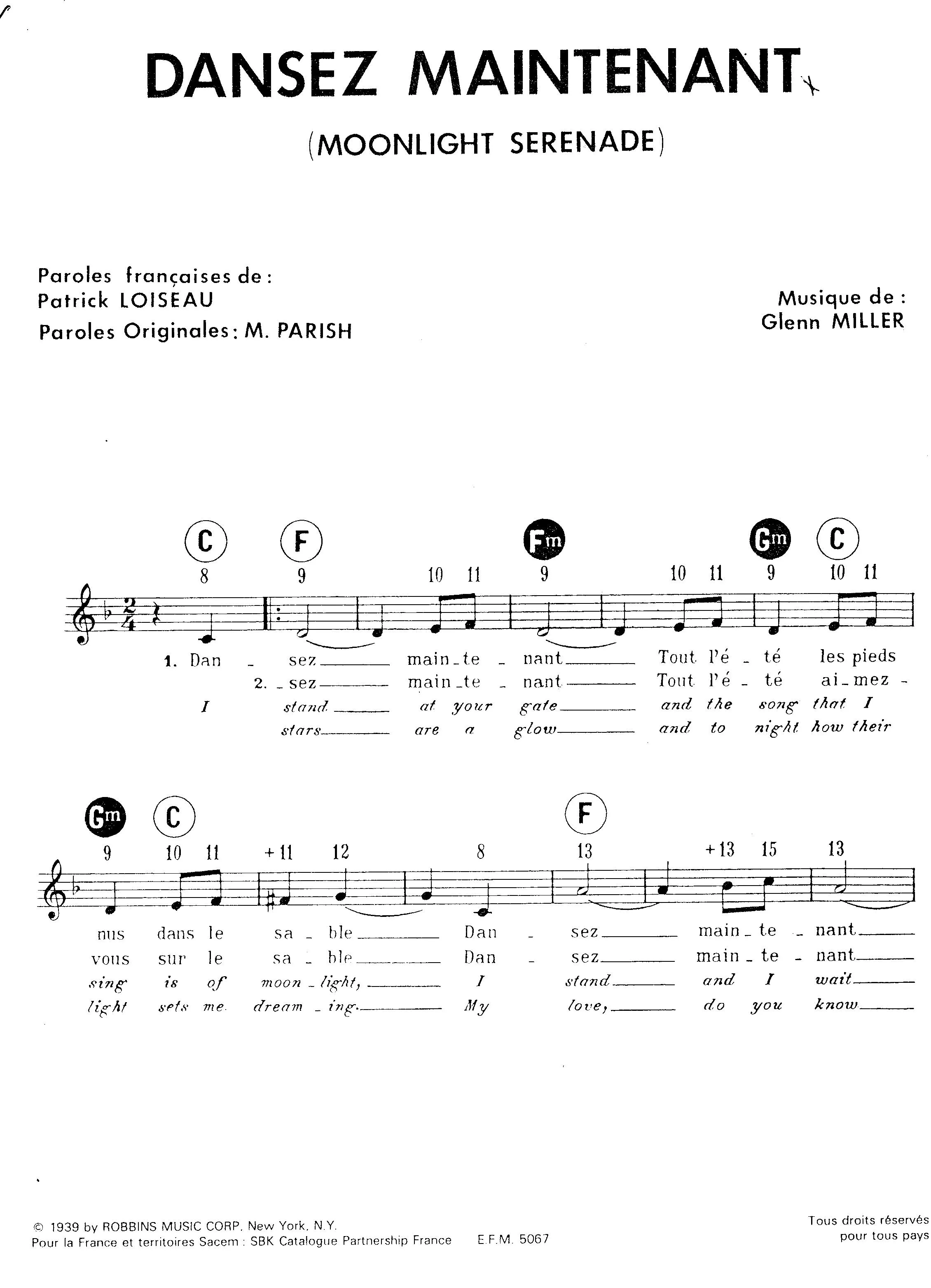télécharger la partition d'accordéon Dansez maintenant (Moonlight Serenade) (Chant : Dave) au format PDF
